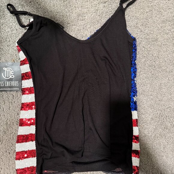 NWT USA American Flag Sequin Patriotic 4th of July Star Spangled Tank Top - Picture 3 of 3